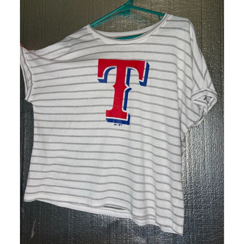 Majestic Texas Rangers Striped Graphic Tee Women's Short Sleeve Size XL